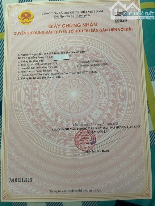 Cần bán lô đất mặt tiền đường ô tô huy hoạch đất ở, xã an thới đông huyện cần giờ tphcm
