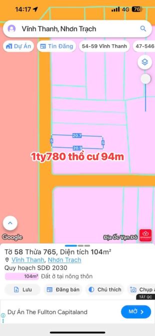 Chính chủ bán 5 lô đất thổ cư một sẹc Hùng vương ,xã Vĩnh , huyện Nhơn Trạch