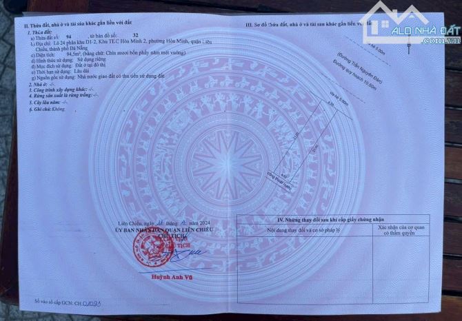 Cắp đất đường 10m5 Trần Nguyên Đán, Hoà Minh Trục Thông Kinh doanh. S= 198m2,Giá: 11.4 tỷ