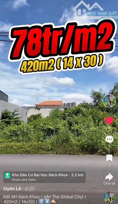 ĐẤT BIỆT THỰ VIEW SÔNG - KHU BÁCH KHOA | 420M2 ( 14*30M ) 33.5 TỶ | Đông Nam