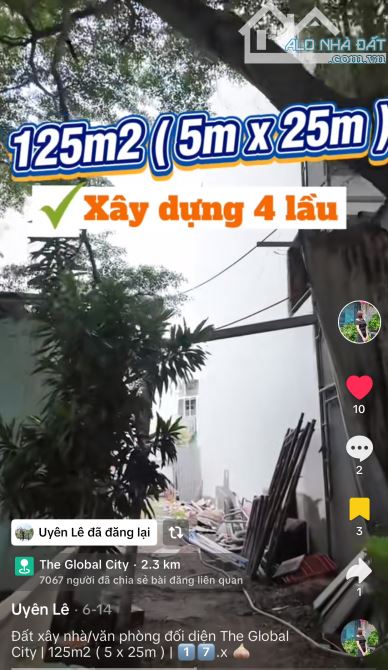 BÁN ĐẤT HOÀNG ANH - MINH TUẤN ĐỐI DIỆN GLOBAL CITY | 125M2(5*25M) 17.5 TỶ | XÂY 4 TẦNG
