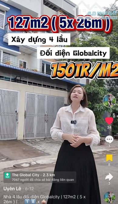NHÀ 4 TẦNG ĐỐI DIỆN GLOBAL CITY | 125M2( 5*26M) | 18.99 TỶ | SỔ HOÀN CÔNG / KD KHÁCH SẠN