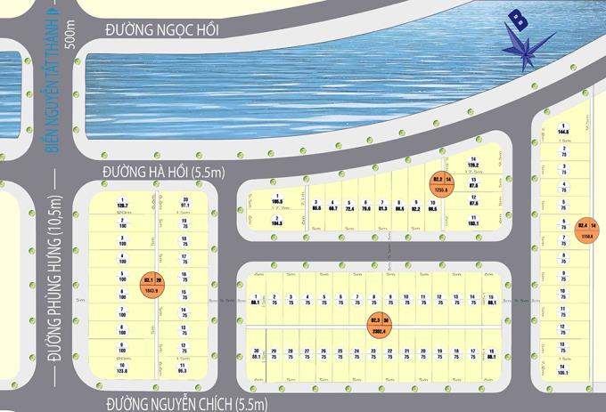 Sơ đồ phân lô Khu dân cư Phùng Hưng Đà Nẵng cạnh đường Phùng Hưng rộng 10,5 m