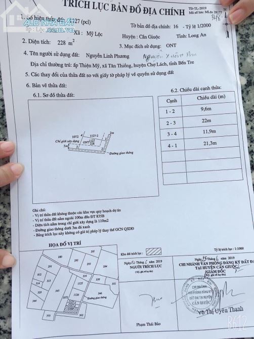 Bán lô đất thổ cư xã Mỹ Lộc, Cần Giuộc, Long An, Dt 228 m2 - 1