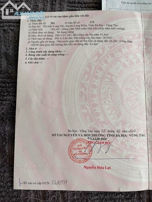 Chủ cần ra đi gấp lô đất rẻ nhất tại Thị Trấn Long Hải Khu dân cư , đất ổn định. Đg xe - 1