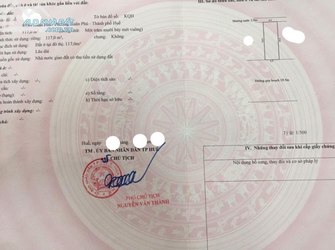 Bán đất đường 19,5m KQH Xuân Phú,Huế