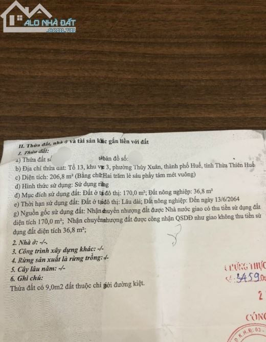 Đất kiệt ô tô Hoài Thanh thông ra Vũ Ngọc Phan, Thủy Xuân, TP Huế. - 1