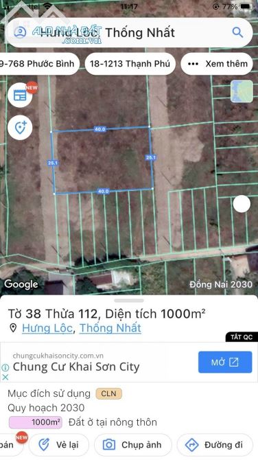 1000m2 full thổ cư 100%  Phân lô hoặc xây biệt thự thì tuyệt đẹp.  Hạ tầng đầy đủ , dân cư - 1