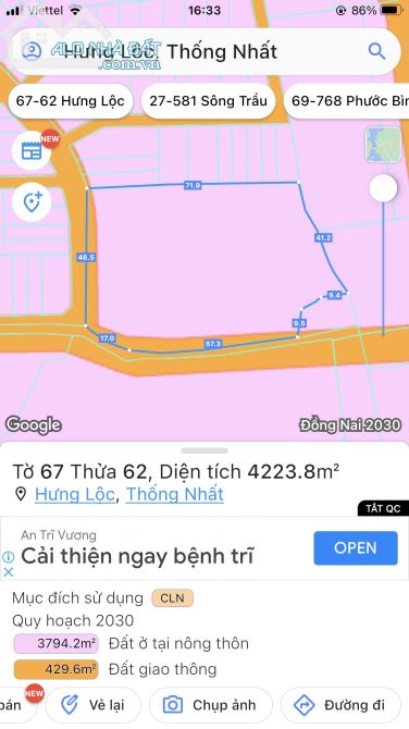 Lô góc 2 mặt tiền 71x50m Sau Khu Công Nghiệp Dầu Giây Ngay đường TL 769, Đất phủ hồng