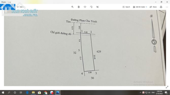 BÁN Đất MT  PHAN CHU TRINH , HUẾ - DT: 122m2 (Ngang 5.8m)