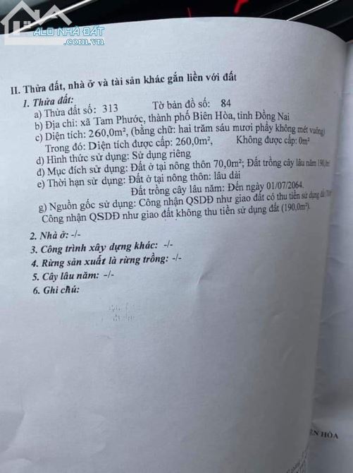 12,5x21m Tam Phước, Thành Phố Biên Hoà. “Có Thổ Cư” Ngay cổng Khu Công Nghiệp Tam Phước. - 1