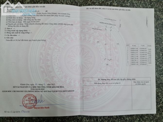 Cần bán lô đất xã Diên Xuân - Diên Khánh gần TL8 giá tốt