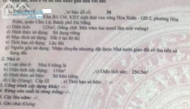 Bán nhà mặt tiền đường Thái Văn Lung, Phường Hòa Xuân, Quận Cẩm Lệ!