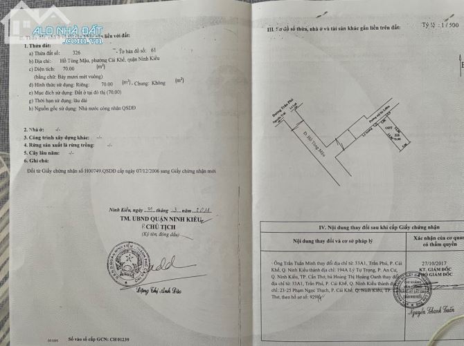 ☘ Bán nền hẻm đường Hồ Tùng Mậu, P. Cái Khế, Q. Ninh Kiều, tp Cần Thơ