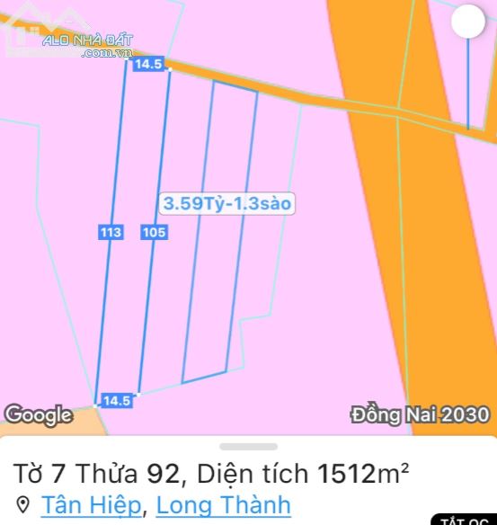 Đất dân có thổ cư 1500m2, Chỉ 2.4tr.m2, Ngay trục dẫn vào cổng sân bay Long Thành - 1