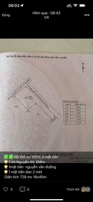 Bán đất thổ đường Nguyễn Thị Điểm, Tân Trụ giá 3,5 Tỷ