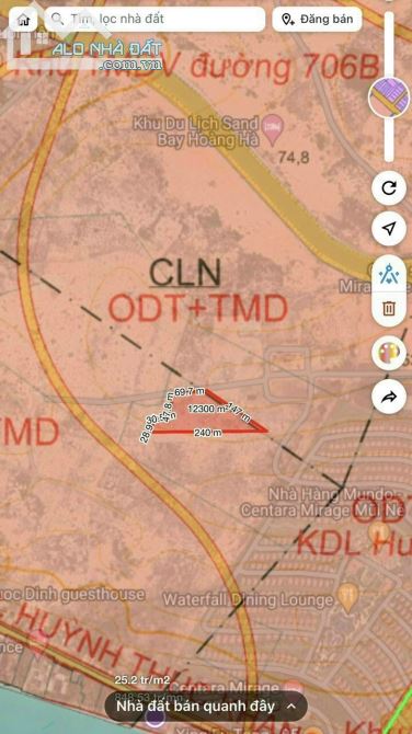 Bán 12000m2 (1.2 ha) đất sát dự án centara Hàm Tiến Mũi Né, quy hoạch ODT + TMDV giá 25 tỷ - 2