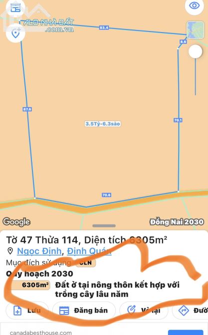ĐẤT THÍCH HỢP CHO PHÂN LÔ 6300M2(70mx87m) CÓ 70M MẶT TIỀN CÁCH QUỐC LỘ 20 800M CHỈ 3TY5 - 1