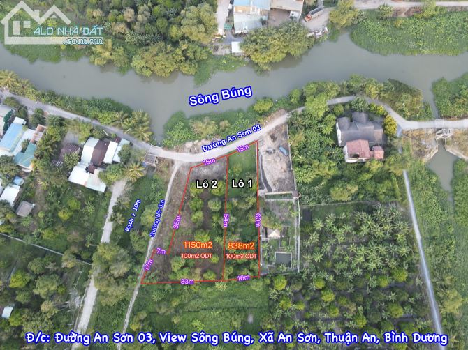 2 lô đất View Sông Búng, Rất Đẹp để làm biệt thự, nhà vườn view sông