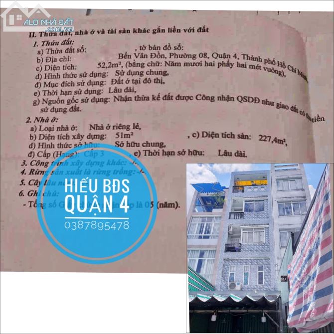 Bán Nhà Mặt Tiền Hoàng Diệu,Quận 4, 6 Tầng, DT: 228m2 Thu nhập 60tr/tháng Bán 25tỷ Mr.Hiếu