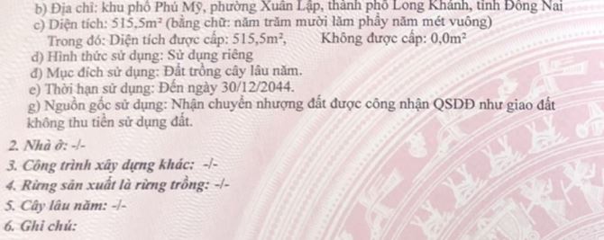 Bán đất 516 m2 KP Phú Mỹ, phường Xuân Lập, Tp Long Khánh - 1