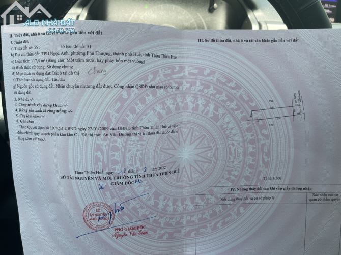 Đất mặt tiền xóm 3 Ngọc Anh - Phú Thượng, TP Huế. Cạnh  Dt: 117,4m2 Giá: 26,xtr/m2 - 2