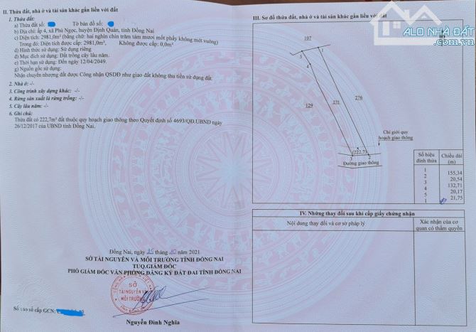 BÁN ĐẤT 1 SẸC QUỐC LỘ 20 2981m2(20mx150m)VƯỜN XOÀI CÁCH QUỐC LỘ 20 3KM CHỈ 1TY1