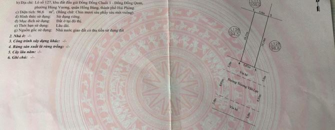 Đất kinh doanh mặt đường Trương Văn Lực, phân lô Đống Chuối, Hùng Vương, Hồng Bàng