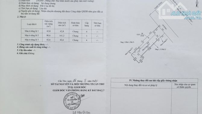 Mặt tiền Mậu Thân, (đối diện siêu thị Lotte), DT: 6.8m (hậu 8.68m) x 30m= 216m2, 1 lầu