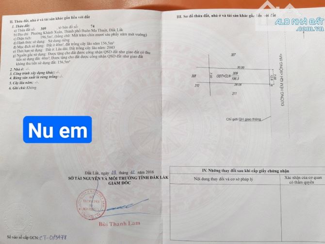 BÁN ĐẤT PHƯỜNG KHÁNH XUÂN 1ty5TR 7x30 tc Bìa riêng đường Nguyễn đăng khóa TP Buôn Ma Thuột