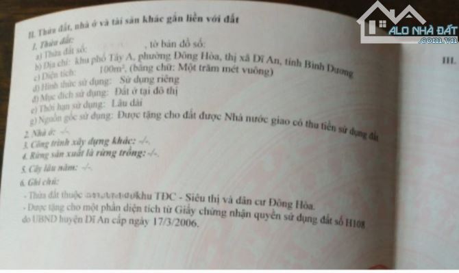 Bán Đất TĐC Đông Hòa p.Đông Hòa Tp Dĩ An 100m2 4.5tyTL - 1