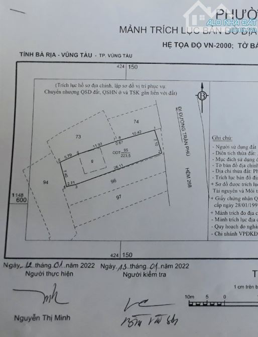 BÁN ĐẤT HẺM 8m sát bên Mặt Tiền Trần Phú P5 VT 225m(7x30) Giá 12,4 tỷ TL