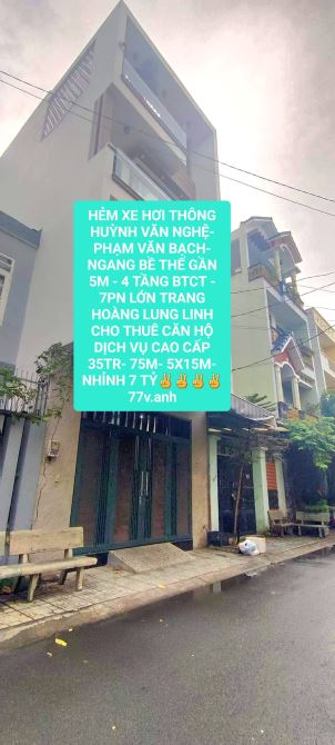 CHDV Ô TÔ THÔNG HUỲNG VĂN NGHỆ-75M-5X15M-7PN- 4 TẦNG-THU 35TR/TH- CHỈ 7 TỶ NHỈNH - 4