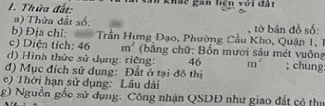 Bán nhà mặt tiền số Trần Hưng Đạo, Quận 1, 46m2, chỉ 6 tỷ X - 1