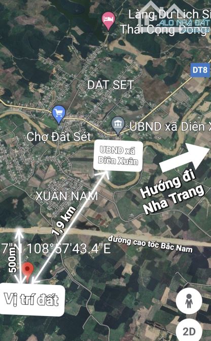 "Bán đất Diên Xuân, Diên Khánh chỉ 296 nghìn/m2. Cách khu dân cư đông đúc và cao tốc Bắc N - 1