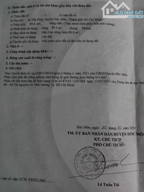 Nhà cấp 4 một sẹc ngắn Lê Thị Lơ, xã Tân Hiệp, Hóc Môn sổ hồng riêng,920triệu - 1