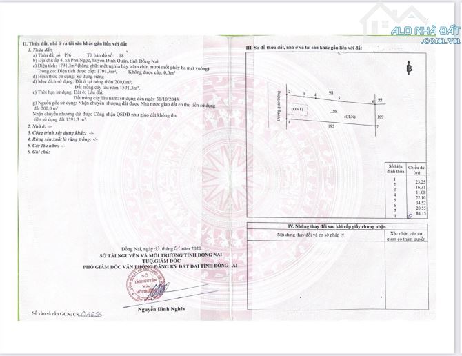 KẸT TIỀN BÁN GẤP ĐẤT 1 SẸC QUỐC LỘ 20 DT:1791M2(23MX84M) ĐẤT Ở  1TY650 - 1