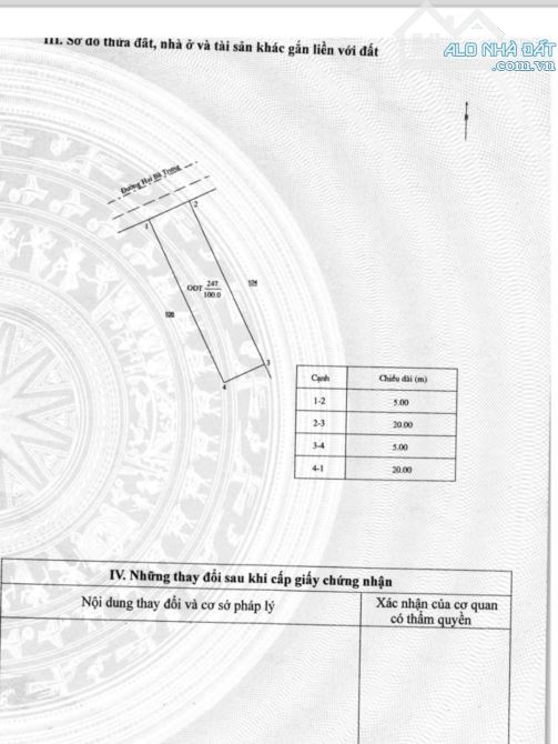 Bán lô đất 5x20m Hướng tây bắc, mặt tiền Hai Bà Trưng, Hộ khẩu Trần Phú - 3