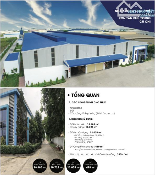Kho xưởng cho thuê 1,85ha KCN Tân Phú Trung Củ Chi