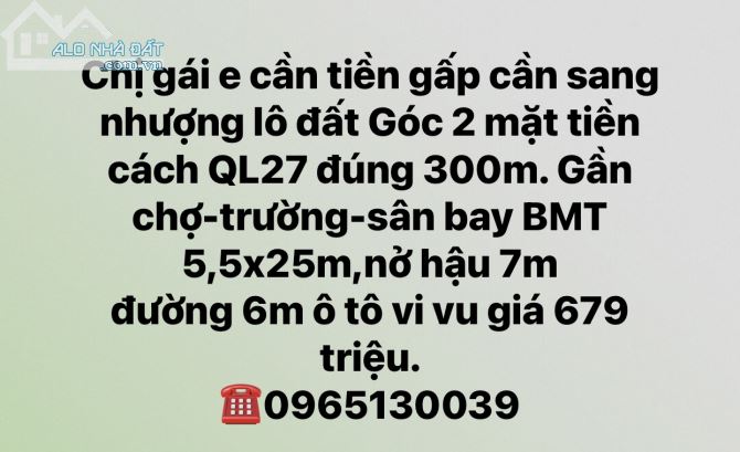 6m ĐẤT GÓC 2 MẶT TIỀN NGAY HẺM QL27-GẦN SÂN BAY BMT - 5