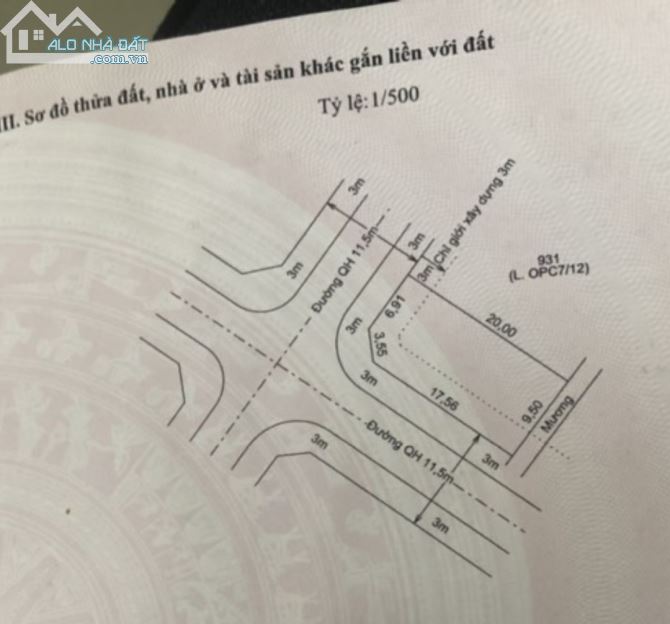 Đất 2 mặt tiền KQH Chợ Nong, Lộc Bổn, Huế. Đường QH 11,5m Dt: 186,8m2
