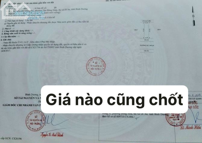 BÁN ĐẤT KHU DÂN CƯ PHÚ MỸ HIỆP DĨ AN BÌNH DƯƠNG, DT 60M2 ĐUONG 7M CÓ VỈA HÈ GIÁ 2.35 TỈ - 2