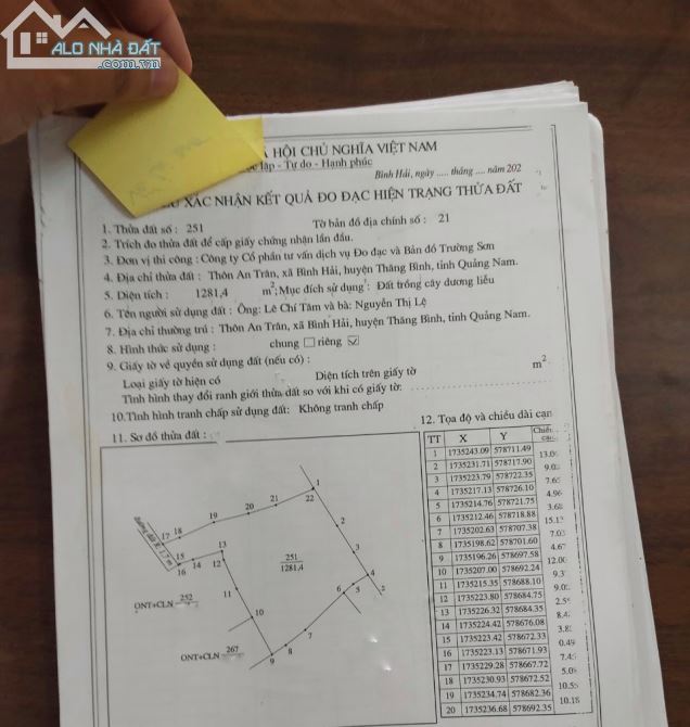 Cần bán lô đất-mặt tiền Biển tại xã bình hải. huyện thăng bình.Quãng Nam. dt:1900m2 - 8