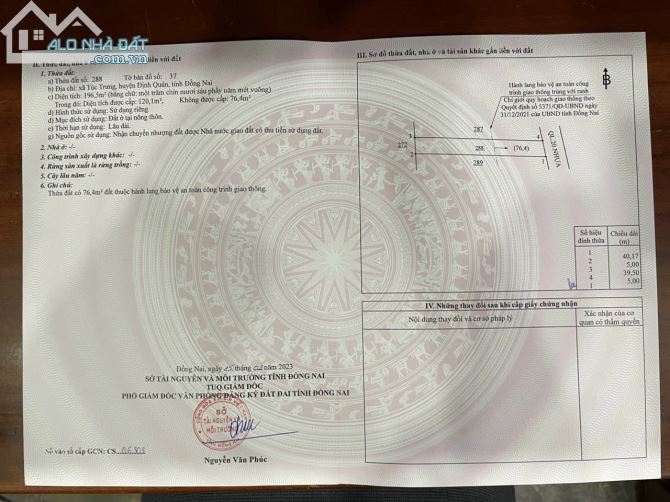 BÁN MẶT TIỀN QUỐC LỘ 20 KINH DOANH ĐA NGÀNH NGHỀ 5MX40M GIÁ RẺ BÈO CHỈ 1TY7