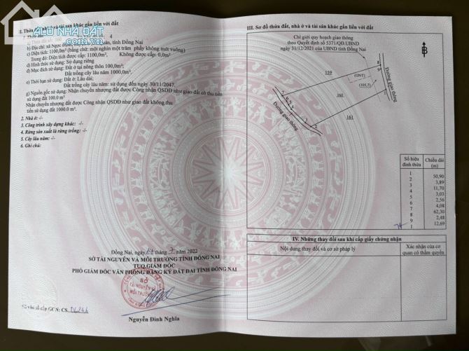 BÁN LÔ ĐẤT BIỆT THỰ VƯỜN 2 MẶT TIỀN 1100M2 (15MX62M) CÓ SẴN 100M2 THỔ CƯ ĐẤT NỞ HẬU 1TY1