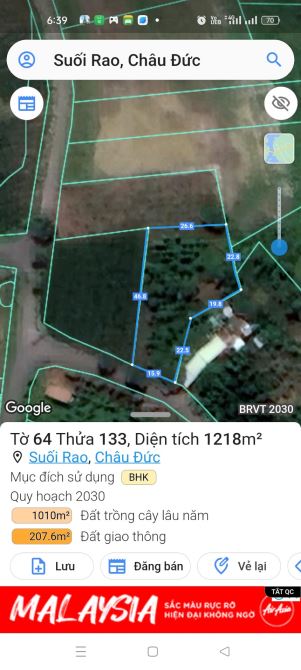 CẦN BÁN LÔ ĐẤT MT NHỰA XÃ SUỐI RAO, CHÂU ĐỨC, BRVT, DT 1200M2 GIÁ 1.7 TỈ CÒN TL - 4