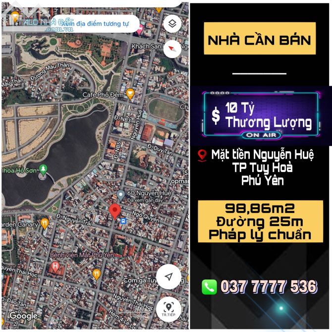 Bán NHÀ Cấp 3 Mặt tiền Nguyễn Huệ, trung tâm TP TUY HÒA, Phú Yên