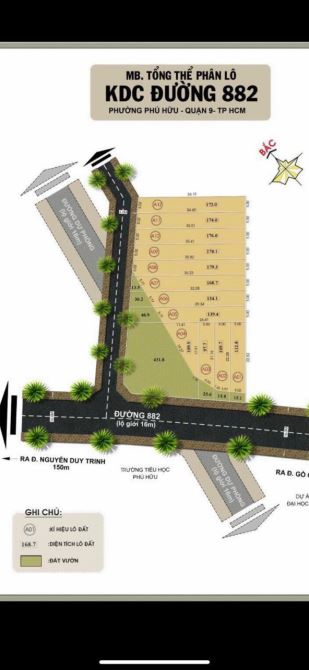 Bán nhanh lô đất thổ cư Đường 882 Nguyễn Duy Trinh P. Phú Hữu, dt 185m2 giá 6,7 tỷ