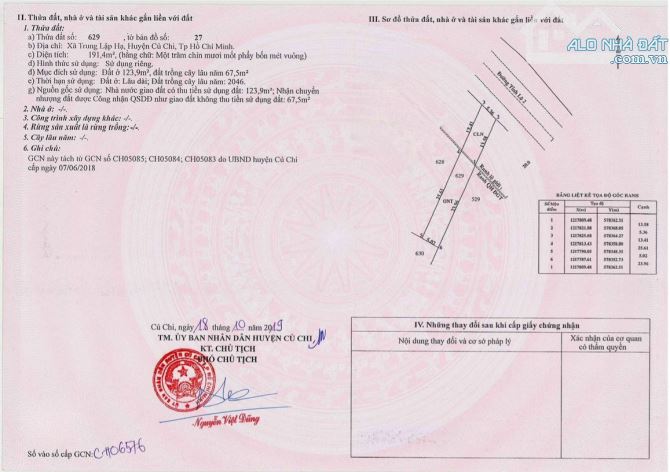 Bán gấp mặt tiền Tỉnh lộ 2, 191m2, thổ cư, gần KCN Tây Bắc , Củ Chi, chỉ 1ty725