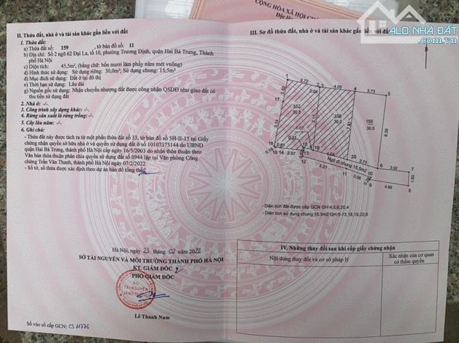 Bán nhà 5 tầng cách mặt Phố Đại La 20m Dt 45m2 Mt 4m Giá 4,6 tỷ